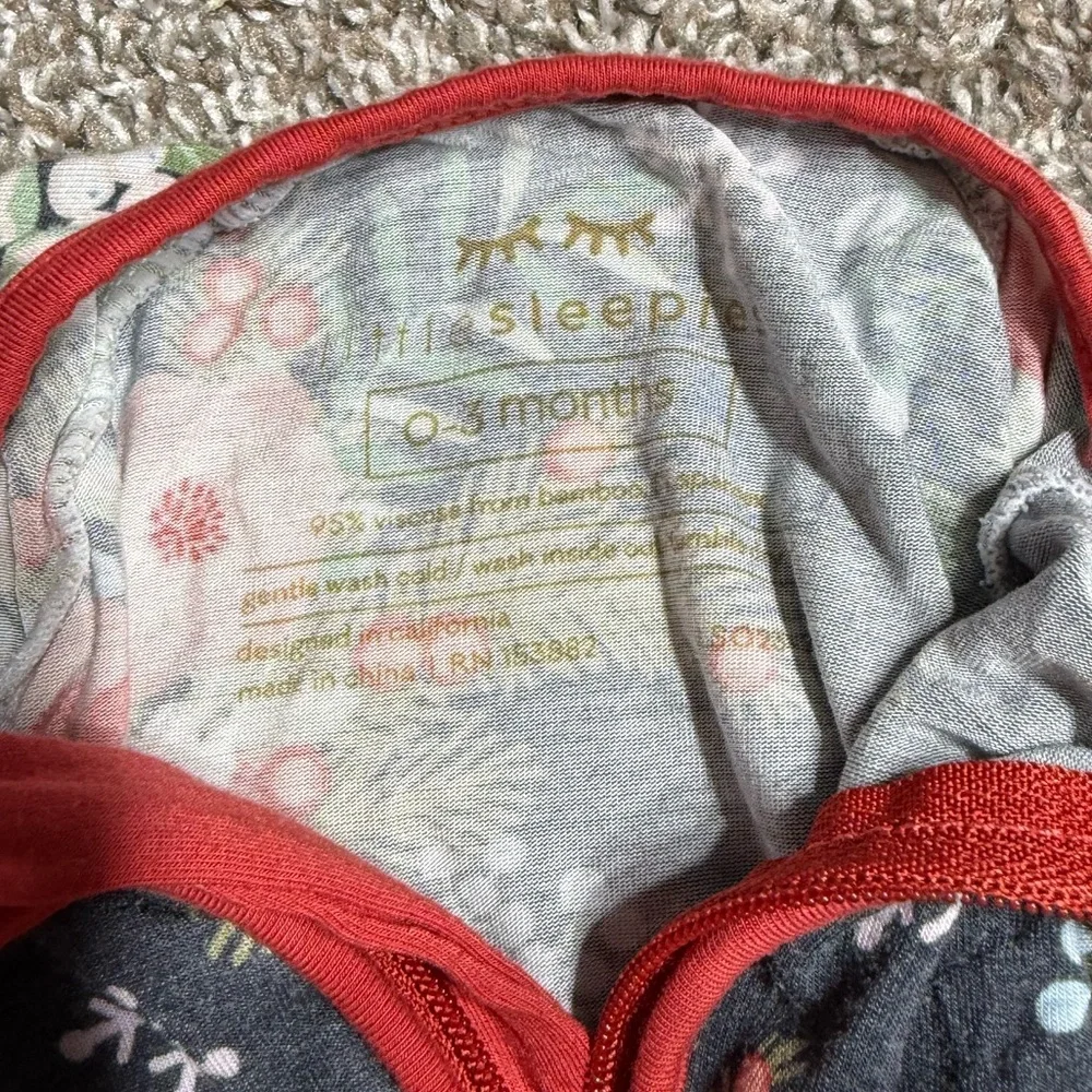 Little Sleepies Poinsettia Festive Floral Bamboo Zippy Pajamas Size 0-3 Months